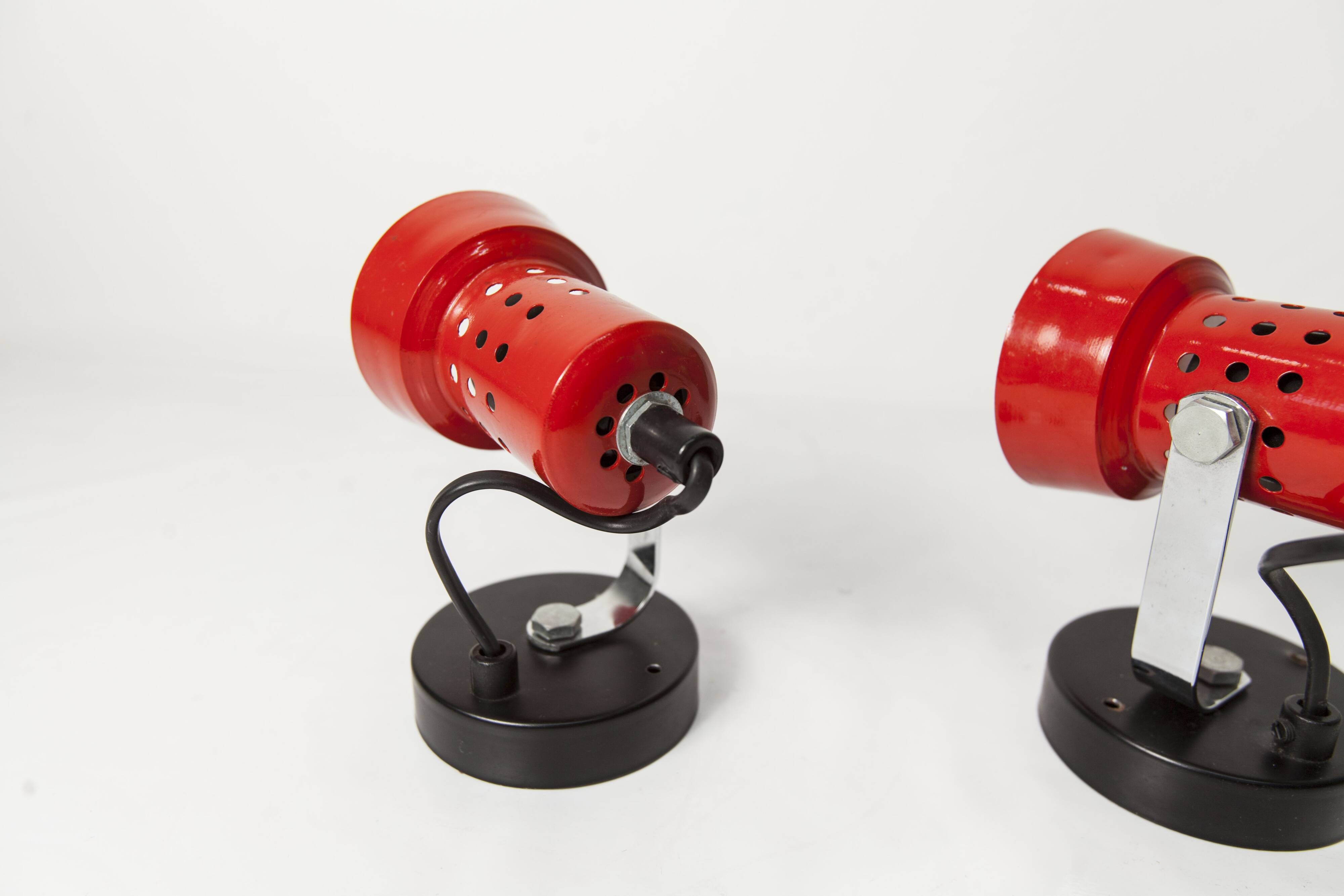 Pair of 1970s red and black wall lights