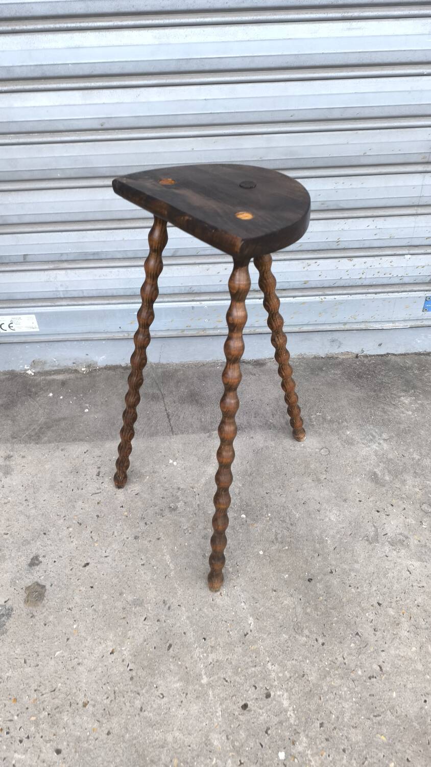 1950s Beaded Wooden Tripod Stool