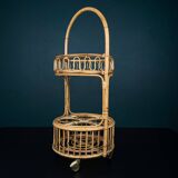 Vintage round service trolley in bamboo and rattan, 1960s