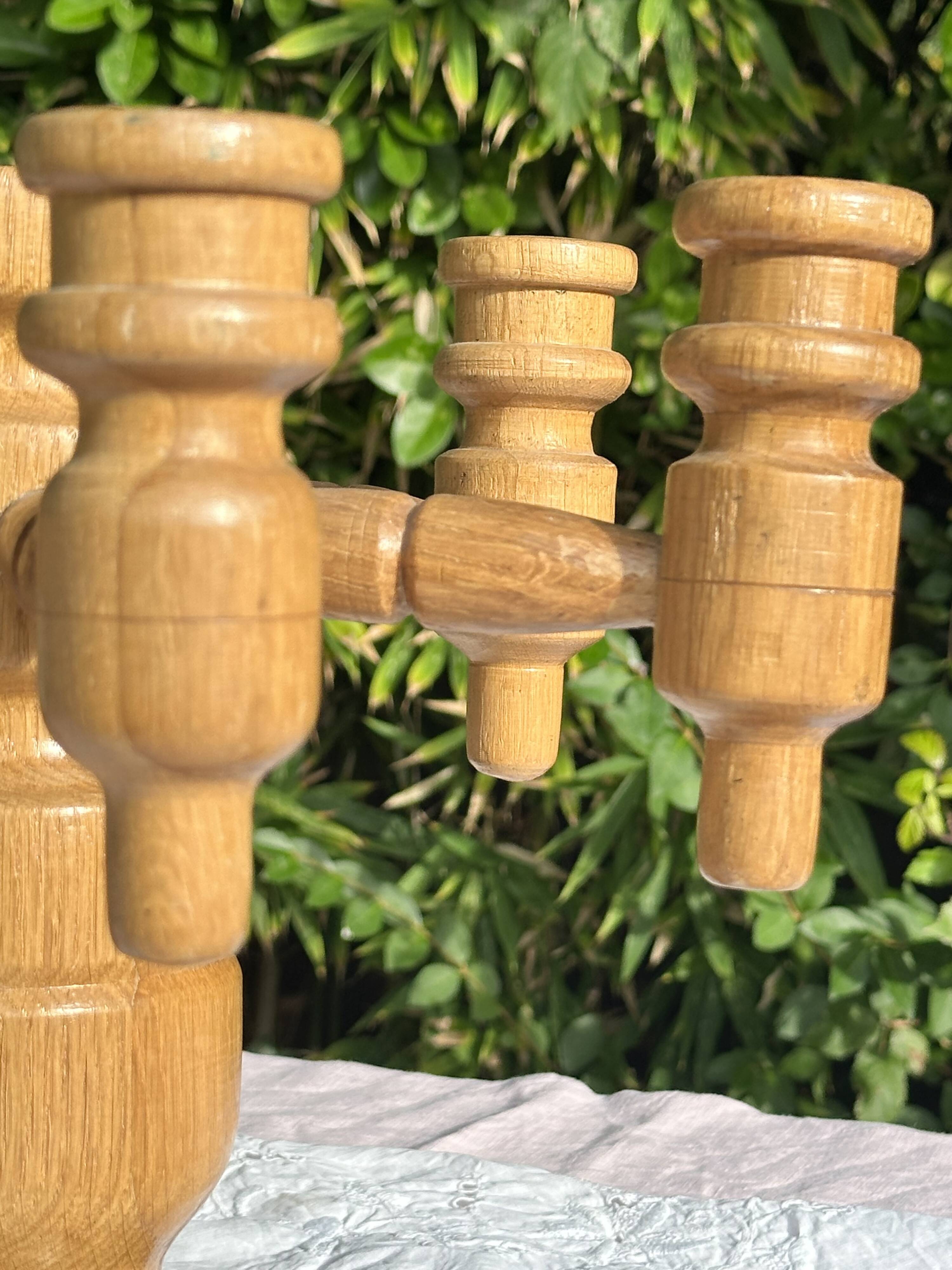 Vintage Scandinavian Candle Holder in Natural Wood, 60s Design - 7 Candles