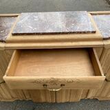 Renovated vintage art deco Parisian sideboard in solid wood and pink marble 160cm