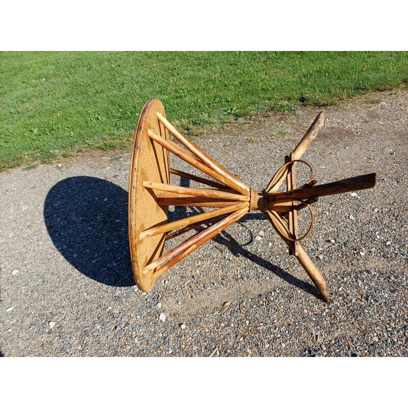 Vintage rattan table with hazelnut top