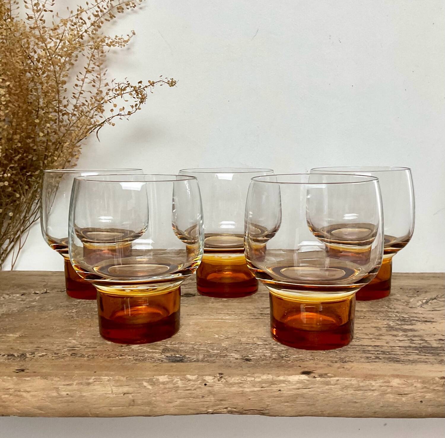 5 LUMINARC France glasses with amber feet