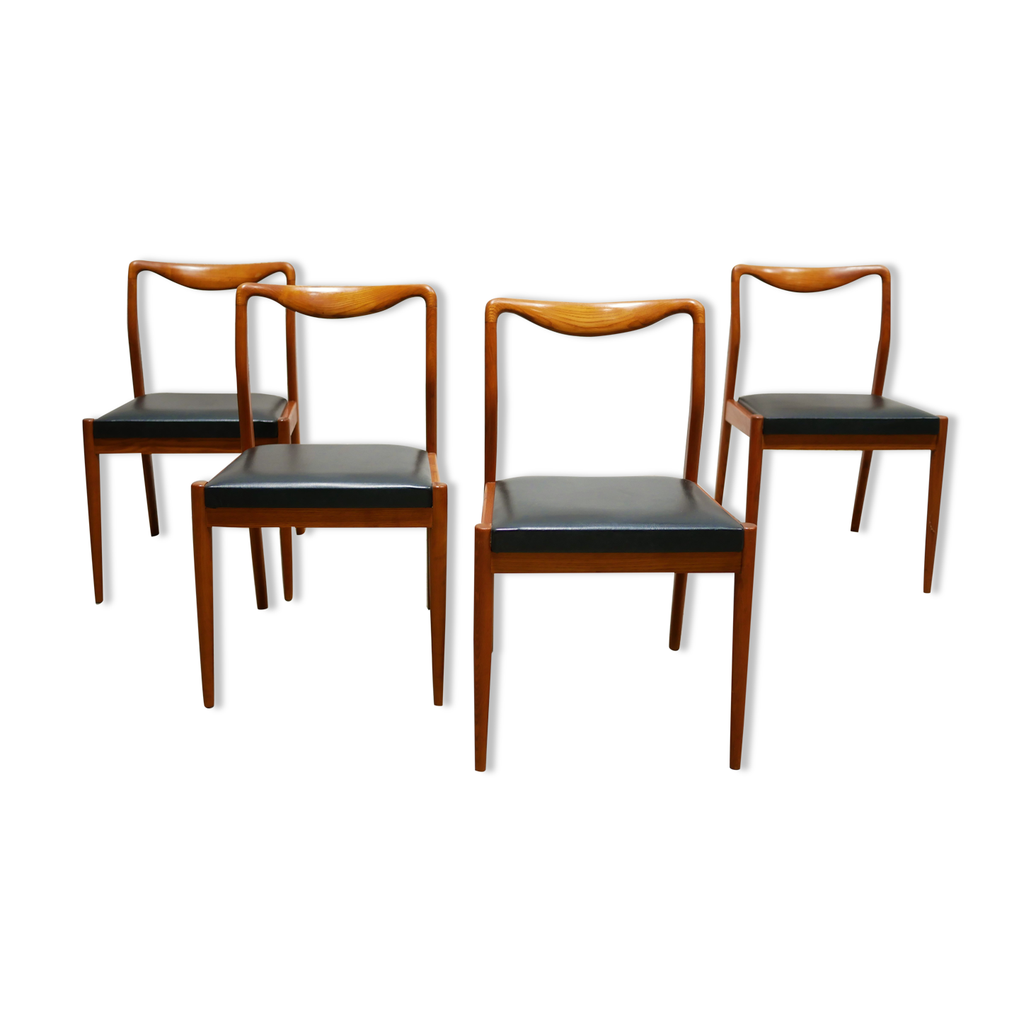 Series of 4 vintage Scandinavian chairs in teak and skaï