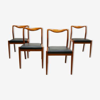 Série de 4 chaises scandinaves vintage en teck et en skaï