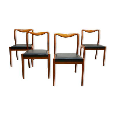 Série de 4 chaises scandinaves vintage en teck et en skaï