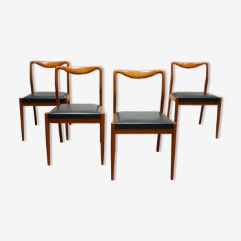 Series of 4 vintage Scandinavian chairs in teak and skaï