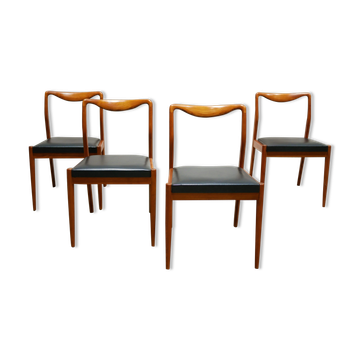 Series of 4 vintage Scandinavian chairs in teak and skaï