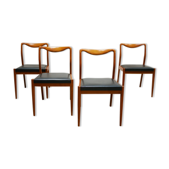 Series of 4 vintage Scandinavian chairs in teak and skaï