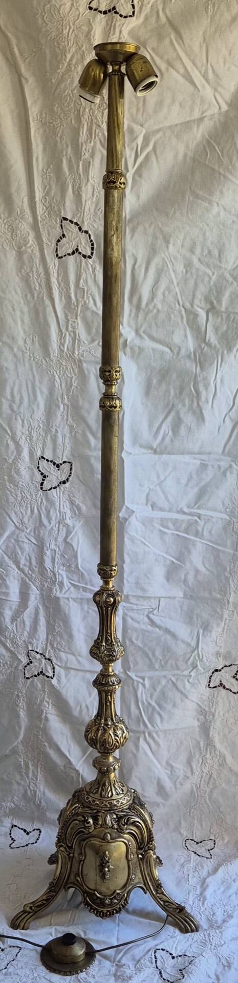 Rococo / Louis XVI brass tripod floor lamp, gilded