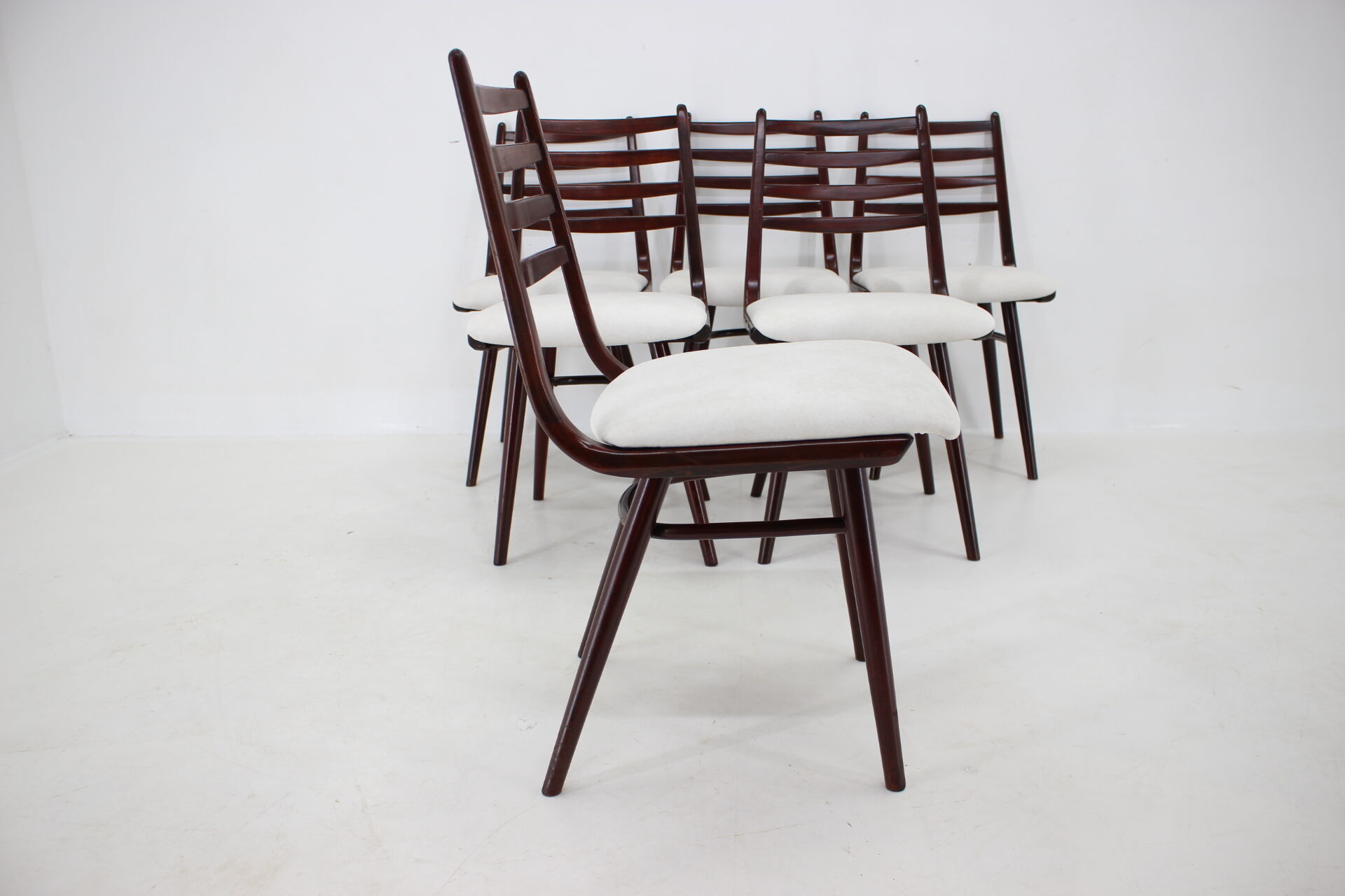 1970s Set of 6 Beech "Boomerang" dining chair ,Czechoslovakia