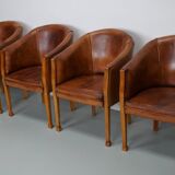 Fauteuils club style art déco en cuir cognac, pays-bas, set de quatre