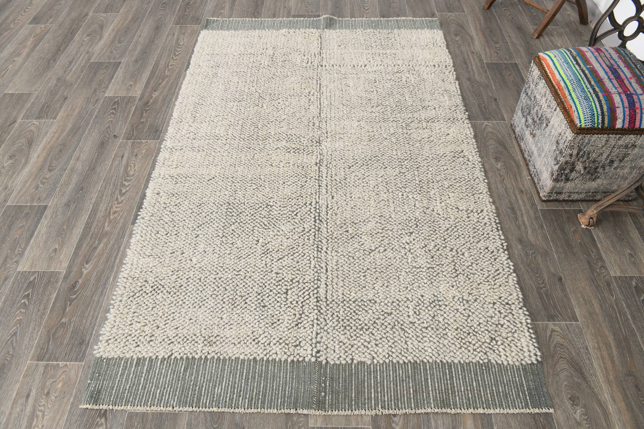 4x7 Shades Of Ash Green Handmade Wool Vintage Rug, 129x217Cm SK 34947