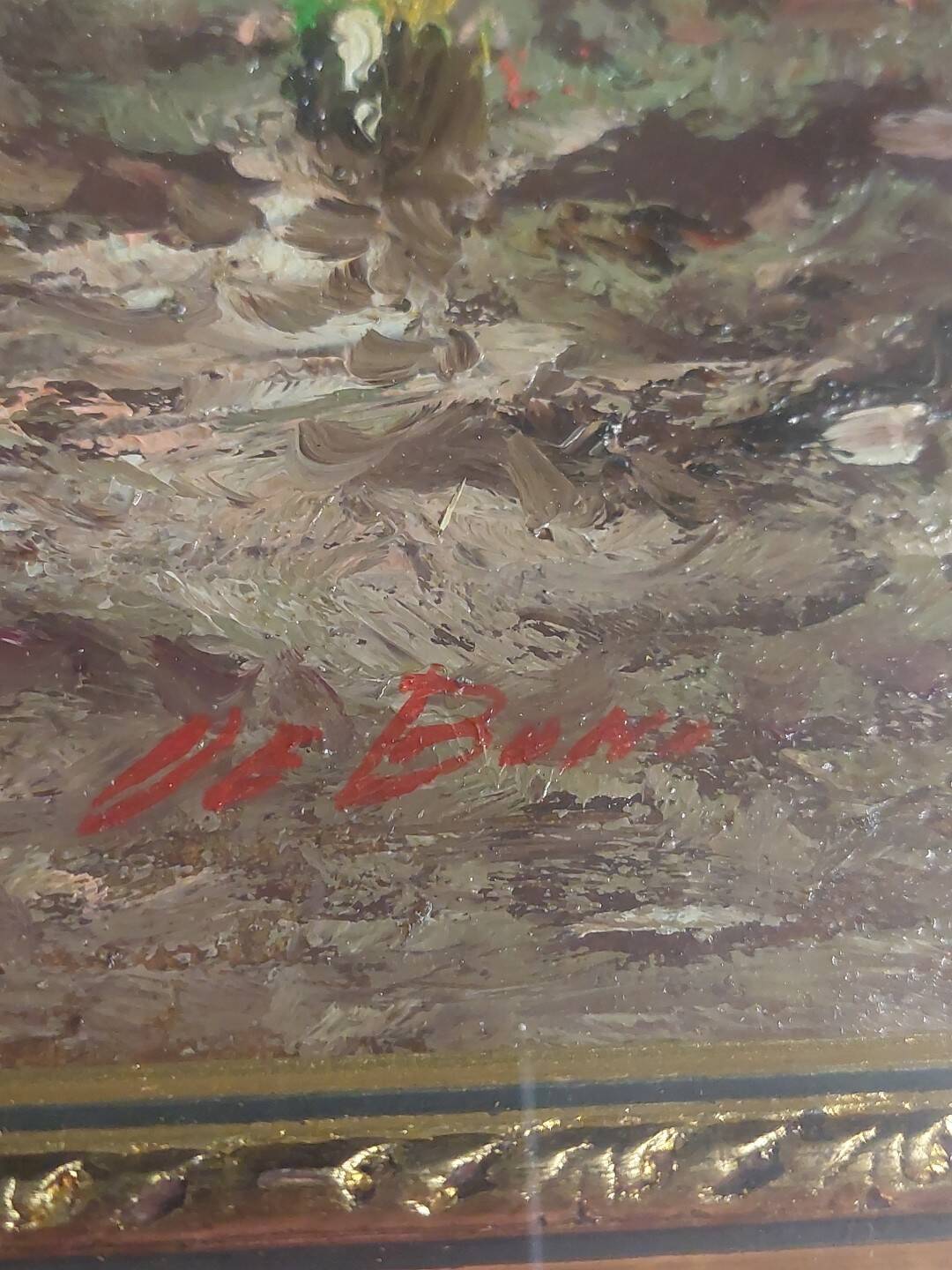 Oil painting on faesite landscape signed "DE BONI" 60s with frame
