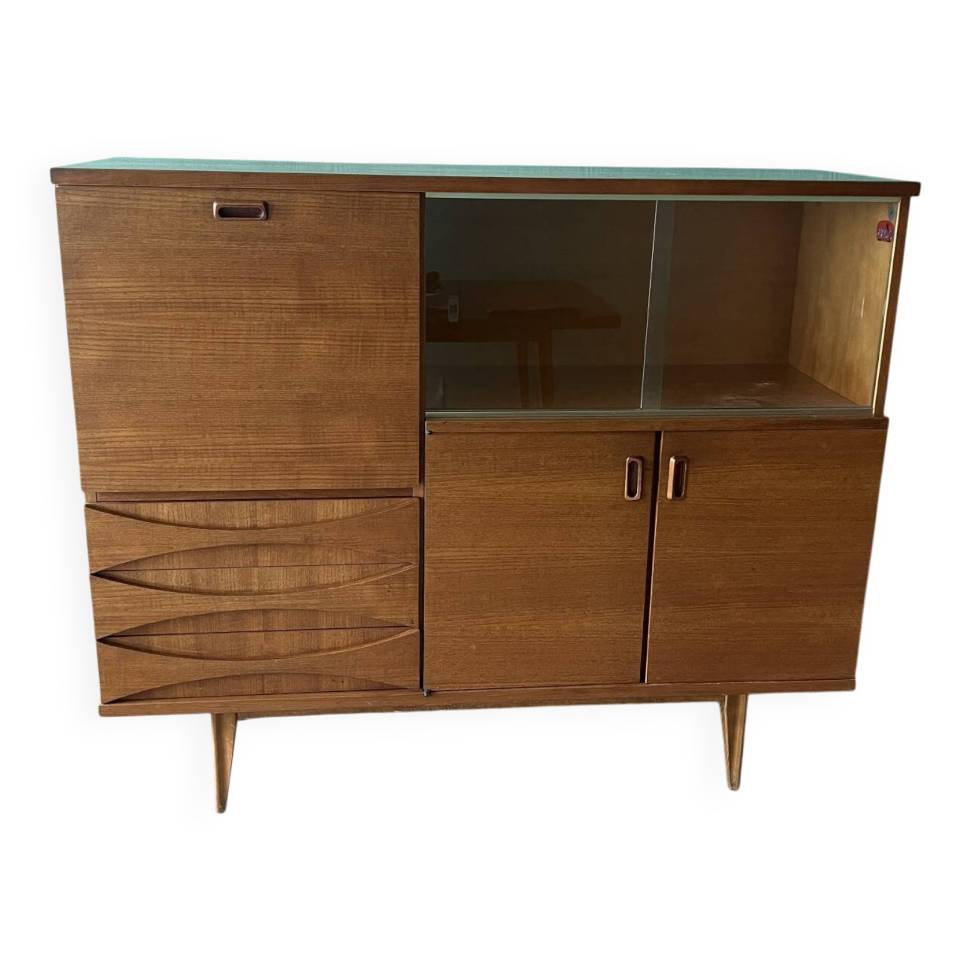 Scandinavian style furniture, brand "eros" in blonde teak, around 1960.