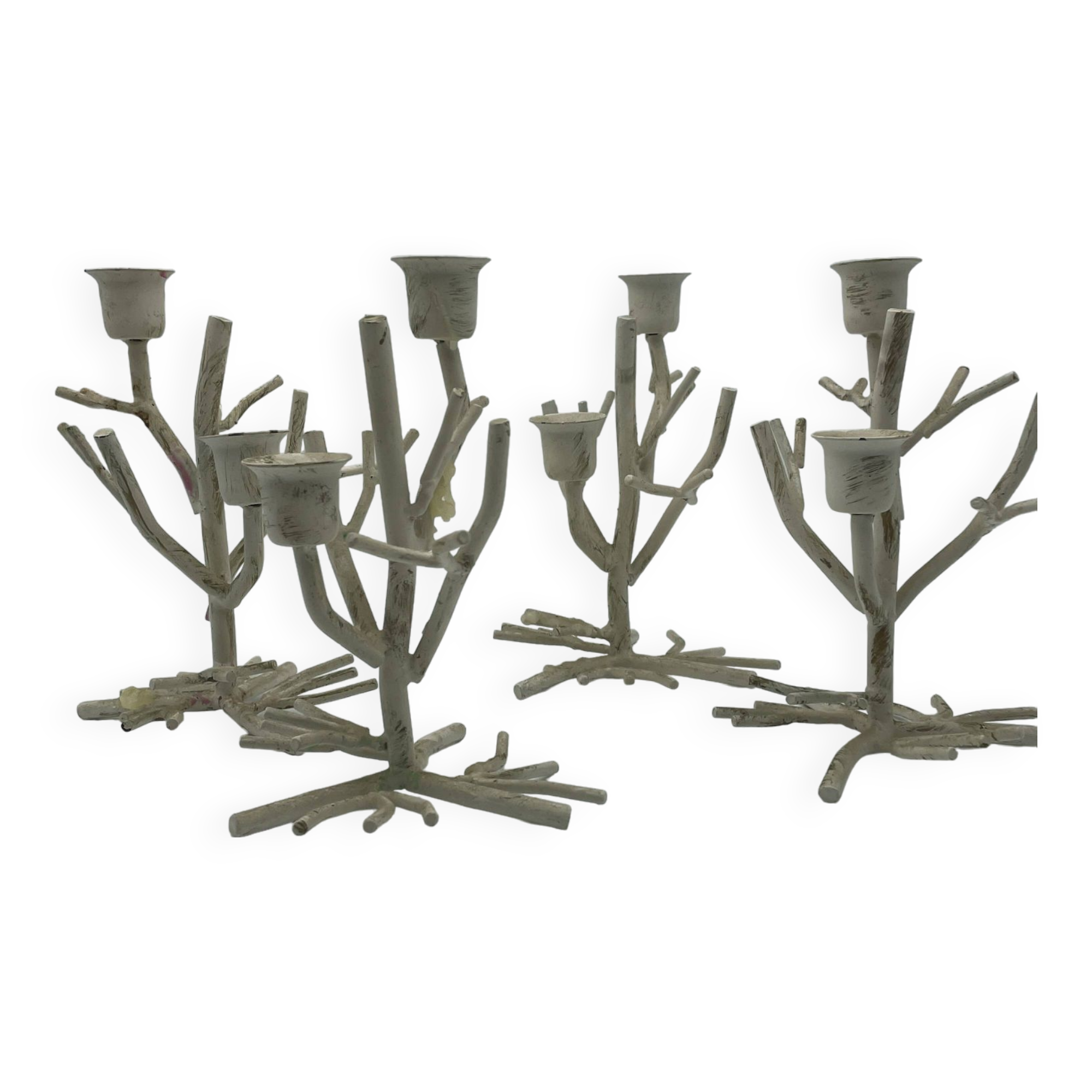 Lot De 4 Bougeoirs Blancs Rétro - Décoration Cheminée Salon Salle à Manger Chambre