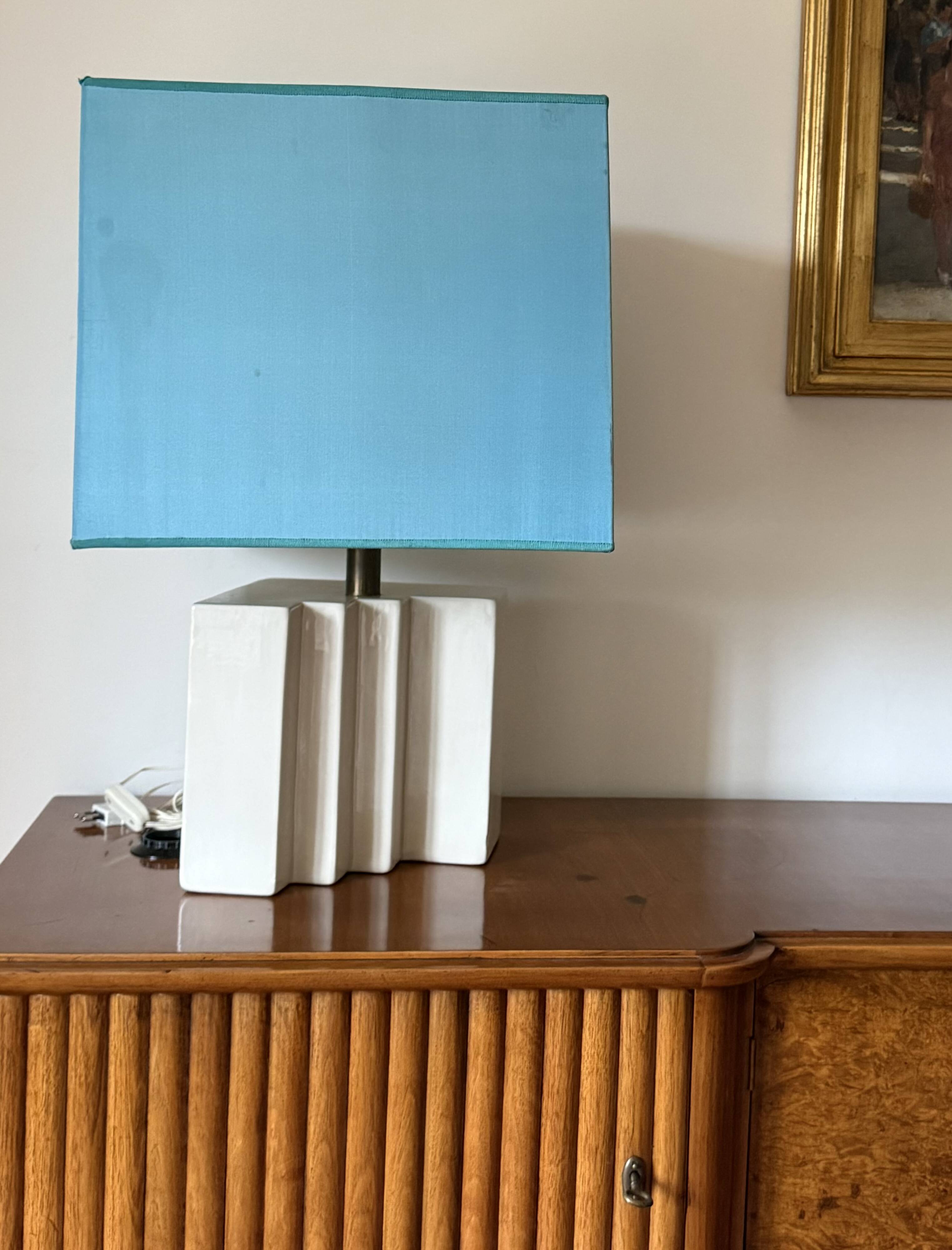 Hollywood regency set of 2 ceramic table Lamps, France 1970s