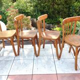 Suite of four foot bistro chairs with hoops / vintage 40s-50s