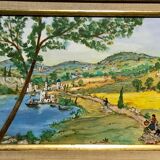 Ancient Tuscan landscape painting dated 1989