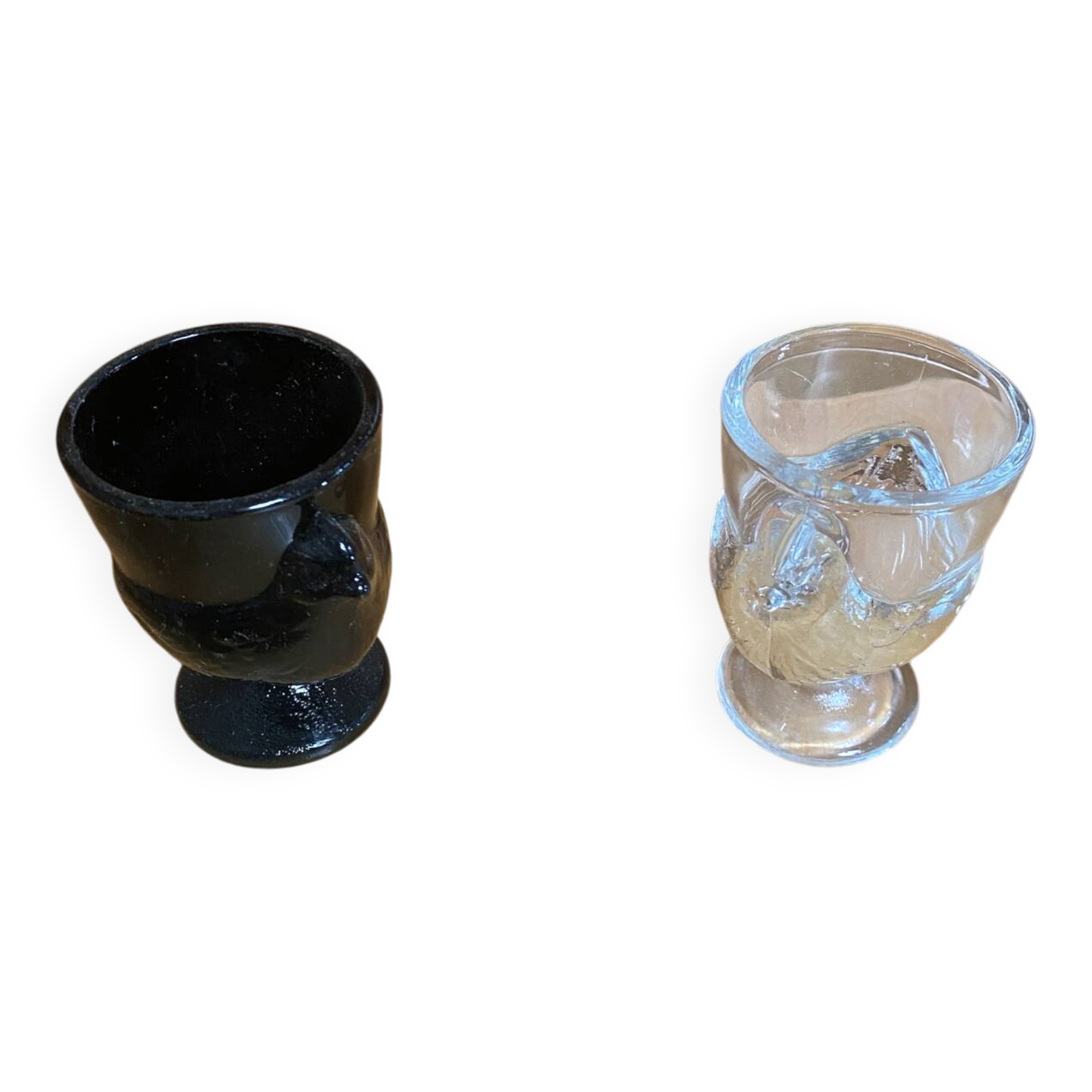 Pair of Antique Egg Cups in Black Opaline and Vintage Moulded Glass