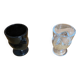 Pair of Antique Egg Cups in Black Opaline and Vintage Moulded Glass