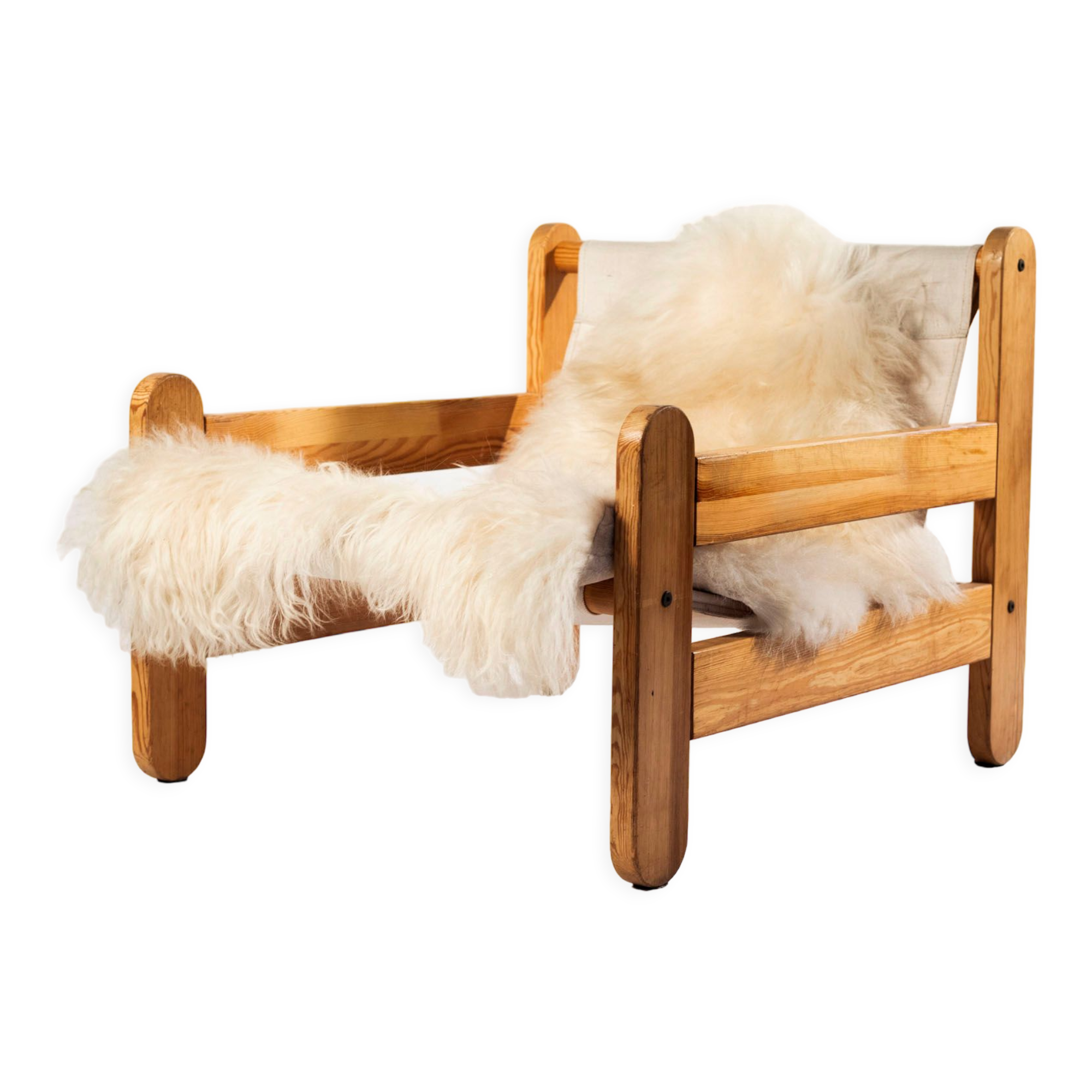 Sling chair in pine, canvas and shipskin, 1970s