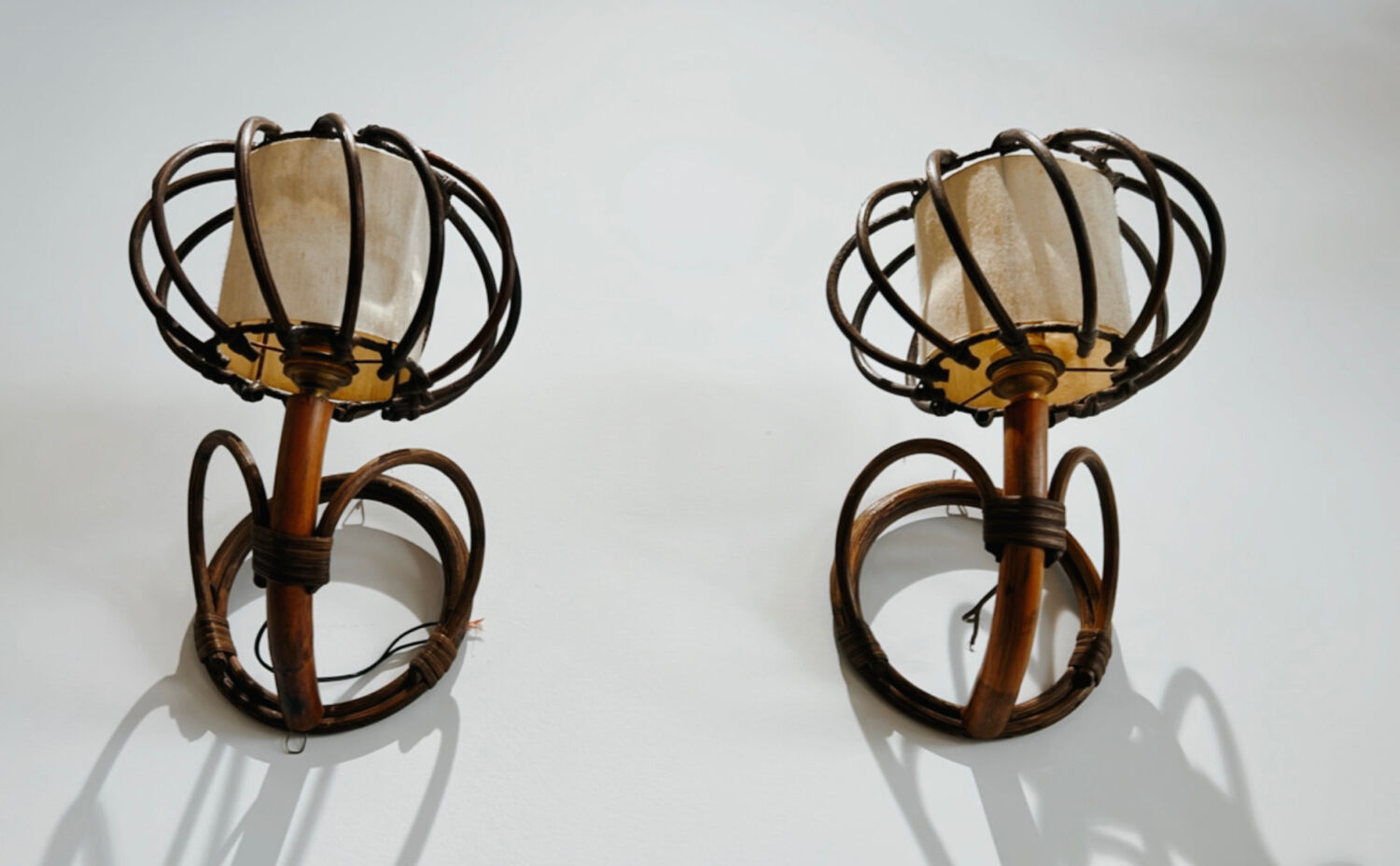 Pair apply vintage rattan