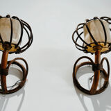 Paire d’appliques rotin vintage