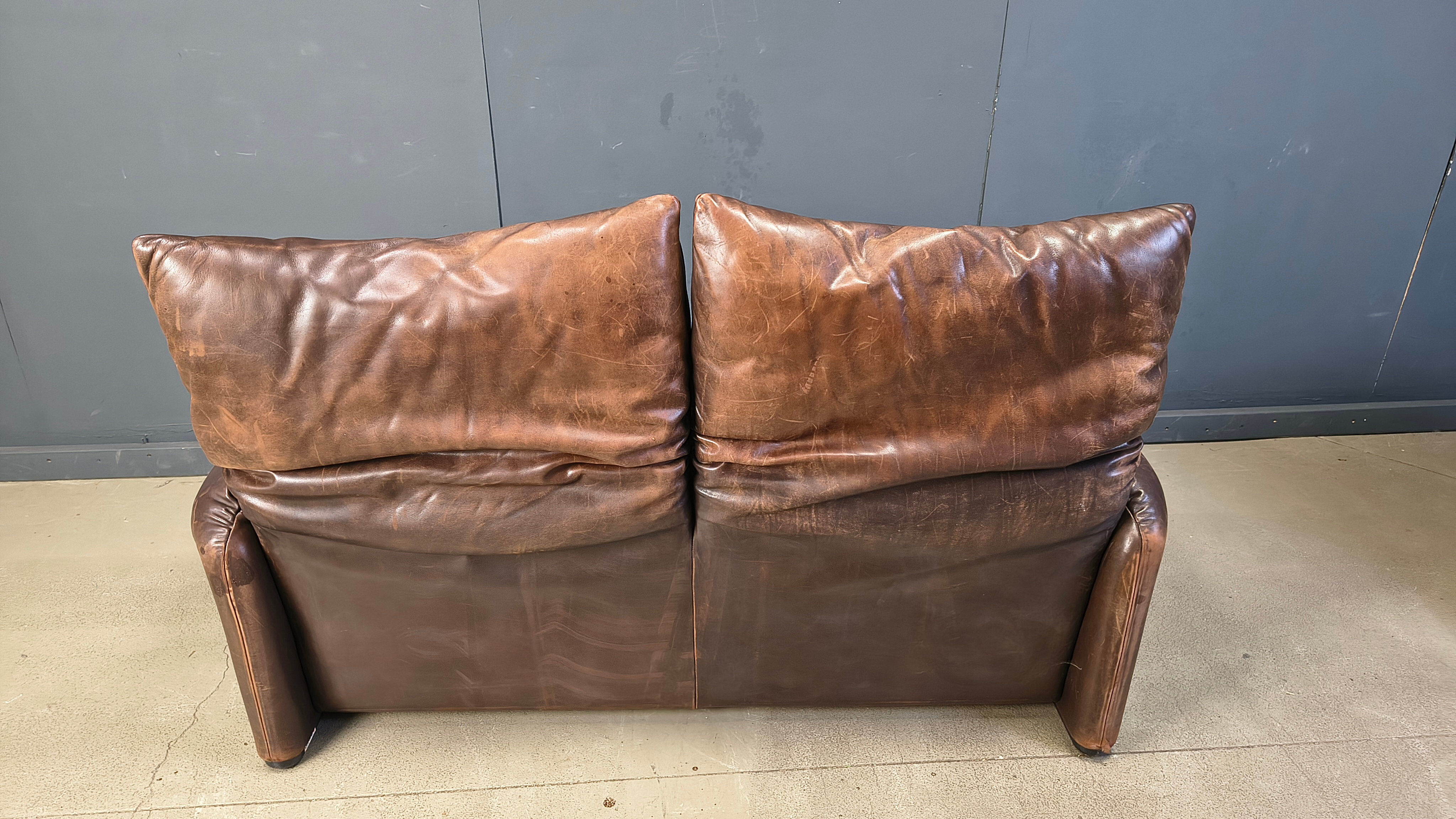 Leather Maralunga sofa by Vico Magistretti for Cassina, 1970s