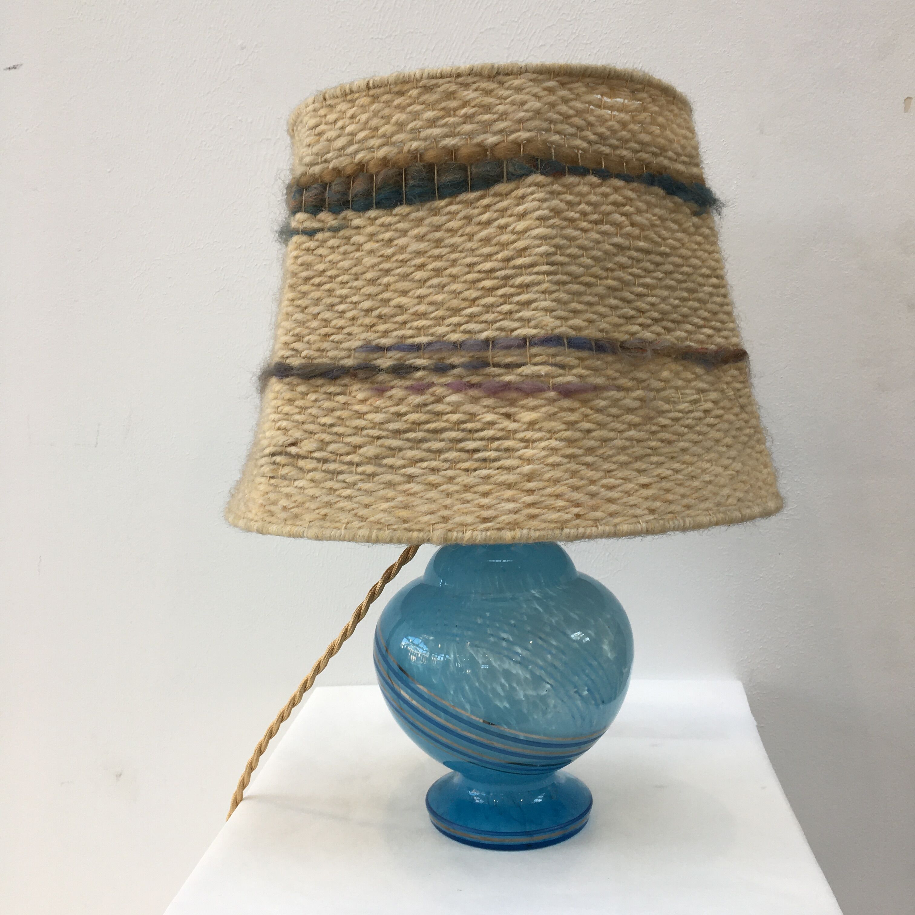 Art Deco table lamp in blue Clichy glass