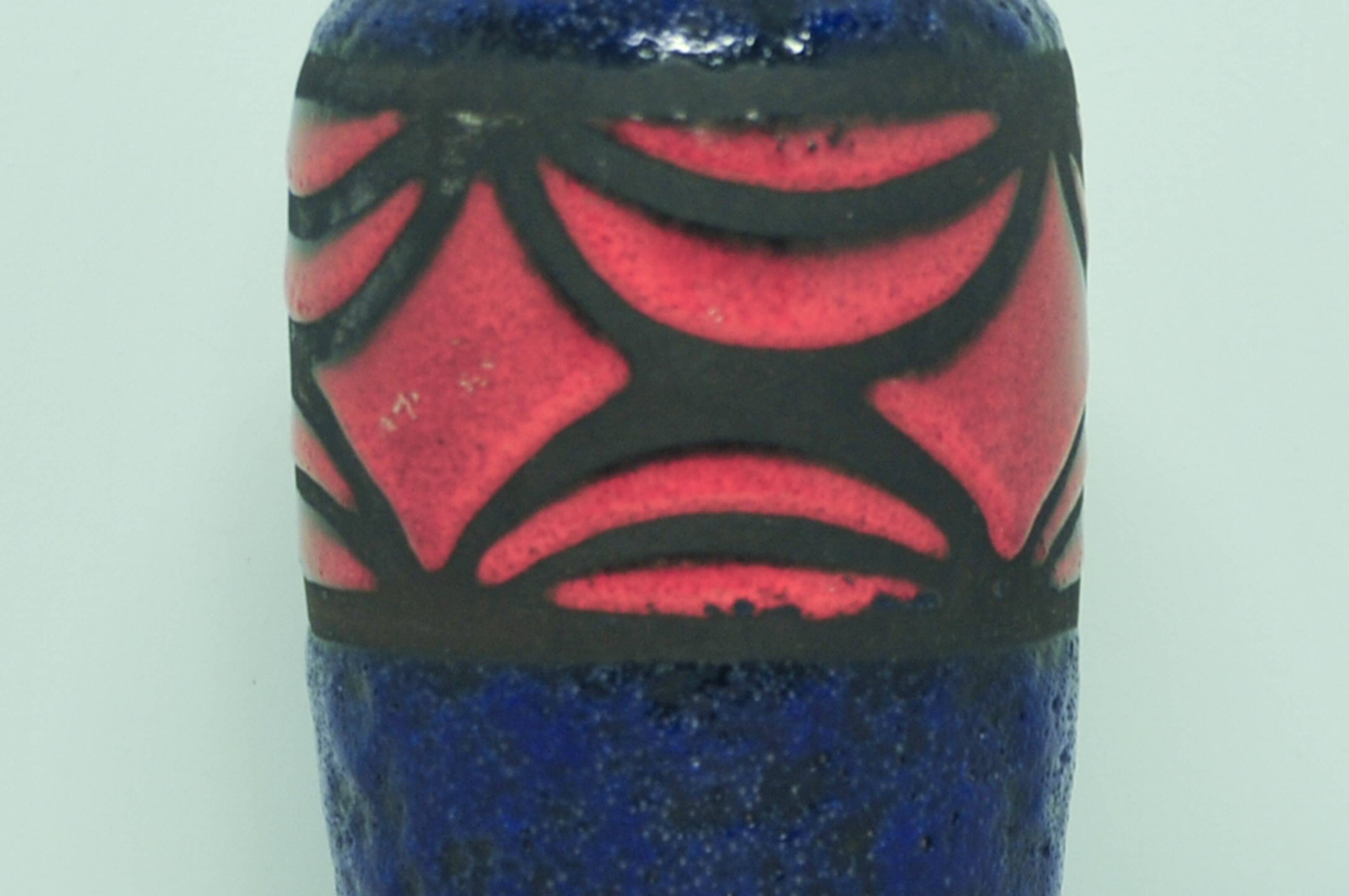 Vintage blue & red fatlava west germany vase scheurich