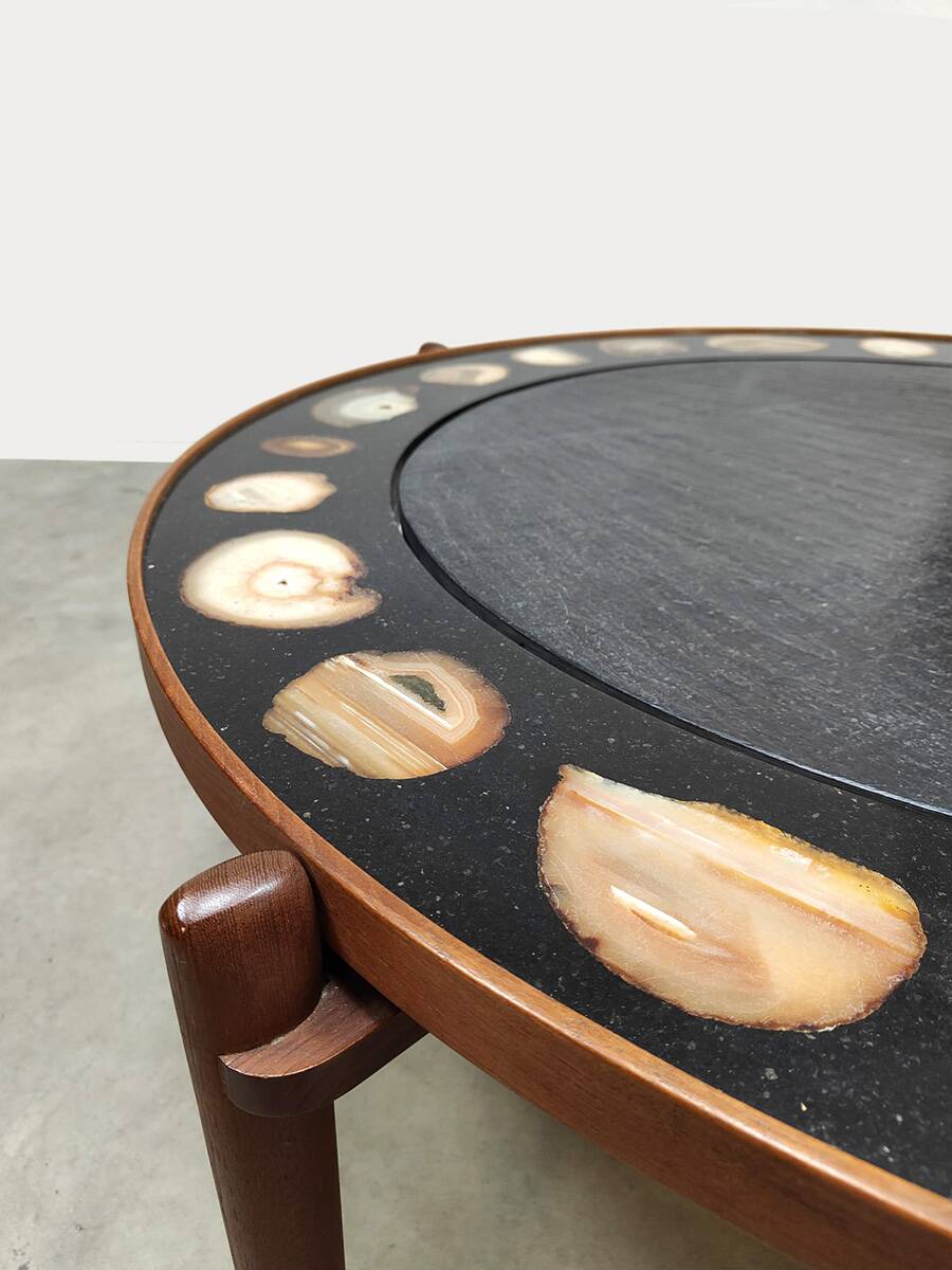 Vintage Heinz Lilienthal coffee table ‘E8’ agate & stone