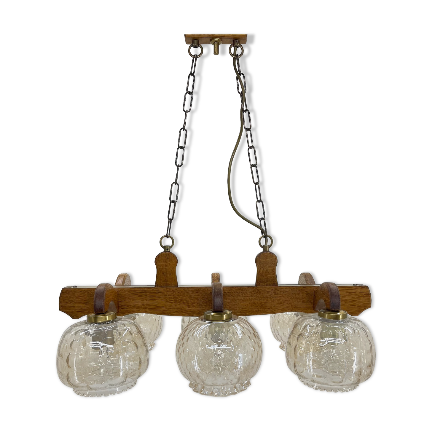 1970's wood & glass chandelier, czechoslovakia