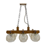 1970's wood & glass chandelier, czechoslovakia