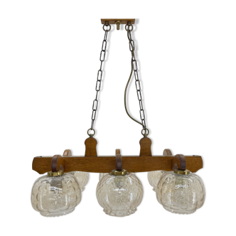 1970's wood & glass chandelier, czechoslovakia