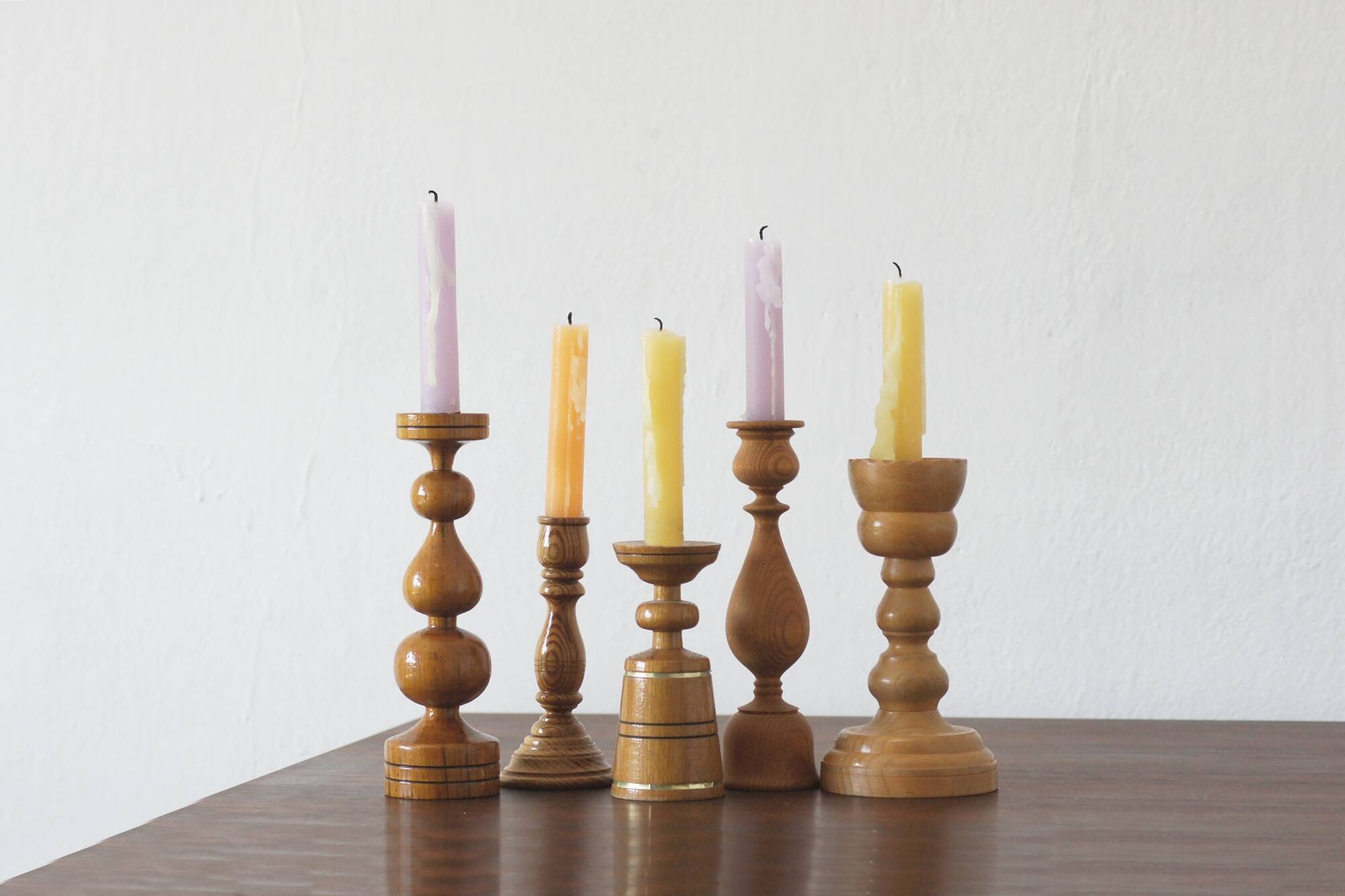 Scandinavian Wooden Candleholders, Set of 5