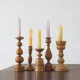 Scandinavian Wooden Candleholders, Set of 5