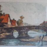 Tableau ancien 1940-1950 intitulé "la décrue"