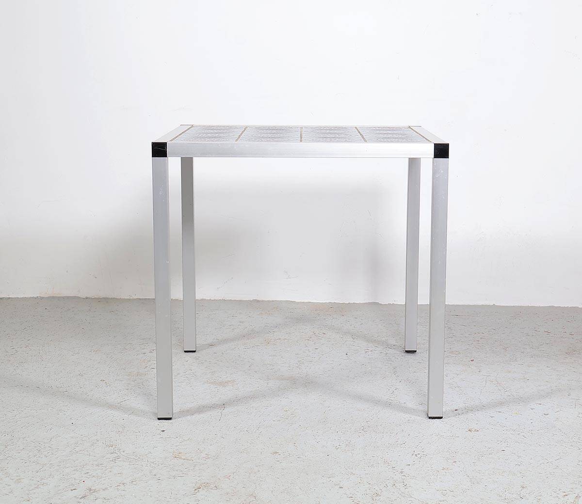 Vintage Danish design metal side table with tiles in a beautiful aqua color made in the 1970s. The f