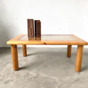Scandinavian coffee table in solid pine and glass, 1970s