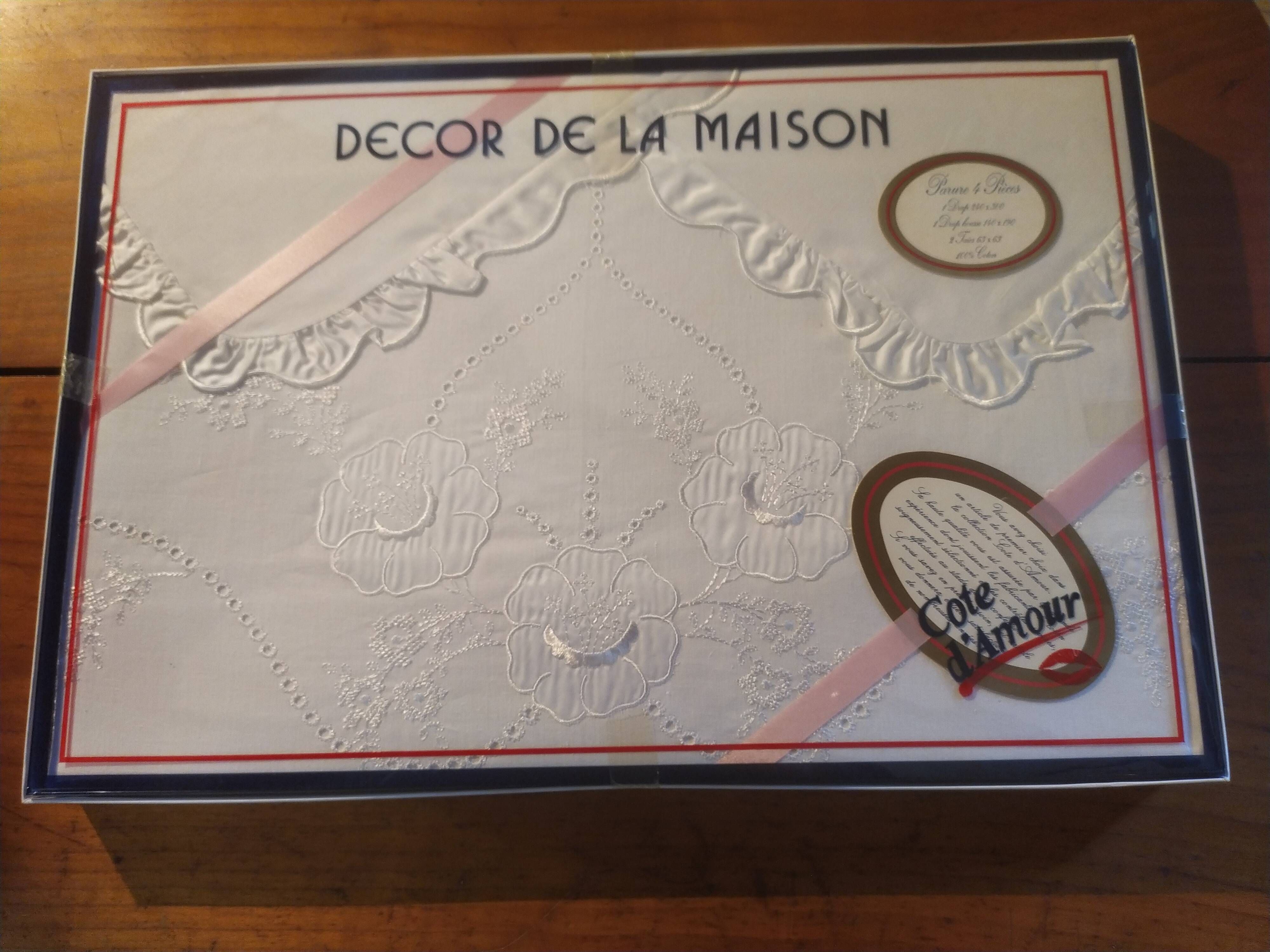 Old white bed linen and lace of the brand Cote d'Amour, 100% cotton