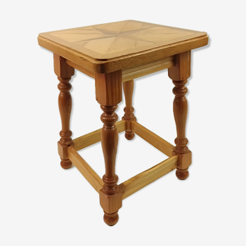 Inlaid pine stool 48cm