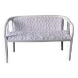 Art Nouveau bench in painted white wood and faux fur fabric, 1940s, 2-seater.