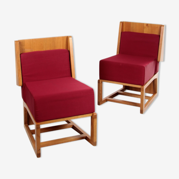 French vintage set of oak designer chairs, 1970s