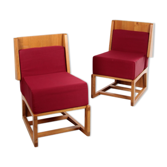 French vintage set of oak designer chairs, 1970s