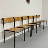 6 old metal and wood chairs, Italian design from the 80s, vintage