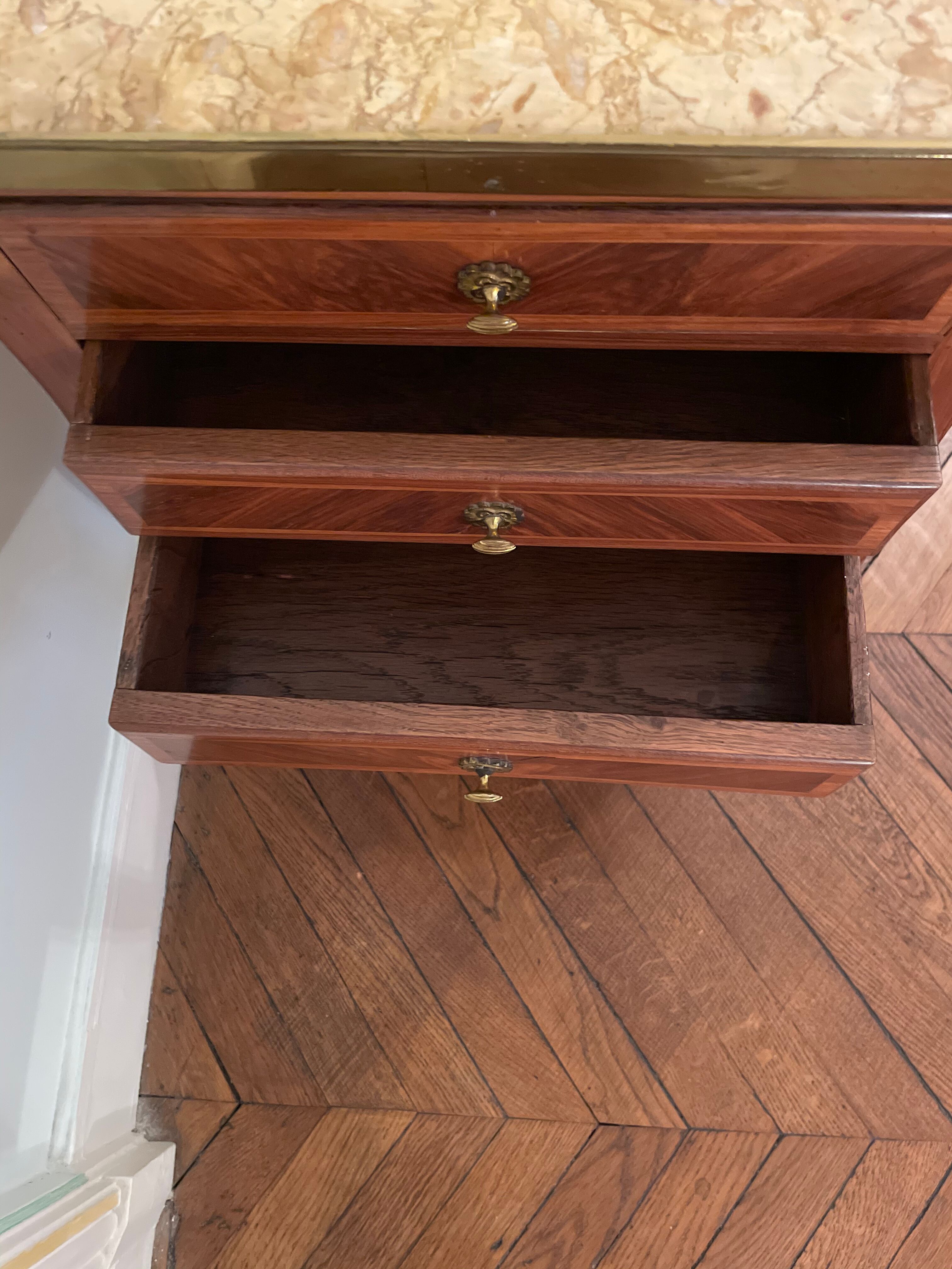 Bedside table of the 18th Louis XV period in marquetry and marble
