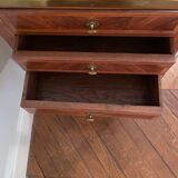 Bedside table of the 18th Louis XV period in marquetry and marble