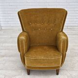 1960s, Danish relax chair, original honey yellow furniture velour.