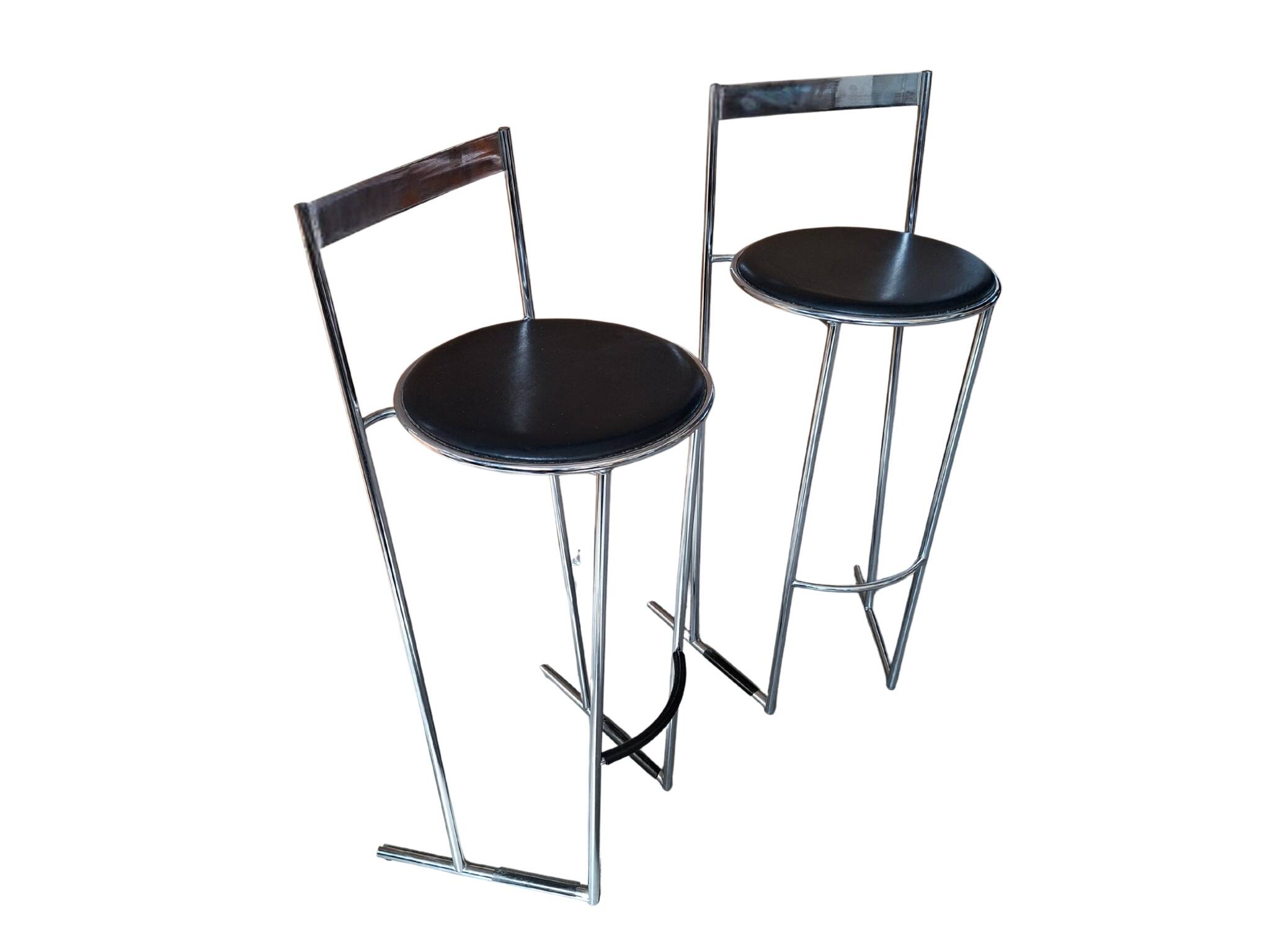 Paire de tabourets vintage des années 70 - Design minimaliste en chrome et cuir